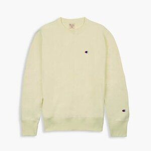 Champion Reverse Weave Fleece Pullover Crew Neck Sweatshirt Pale Yellow Cozy NEW